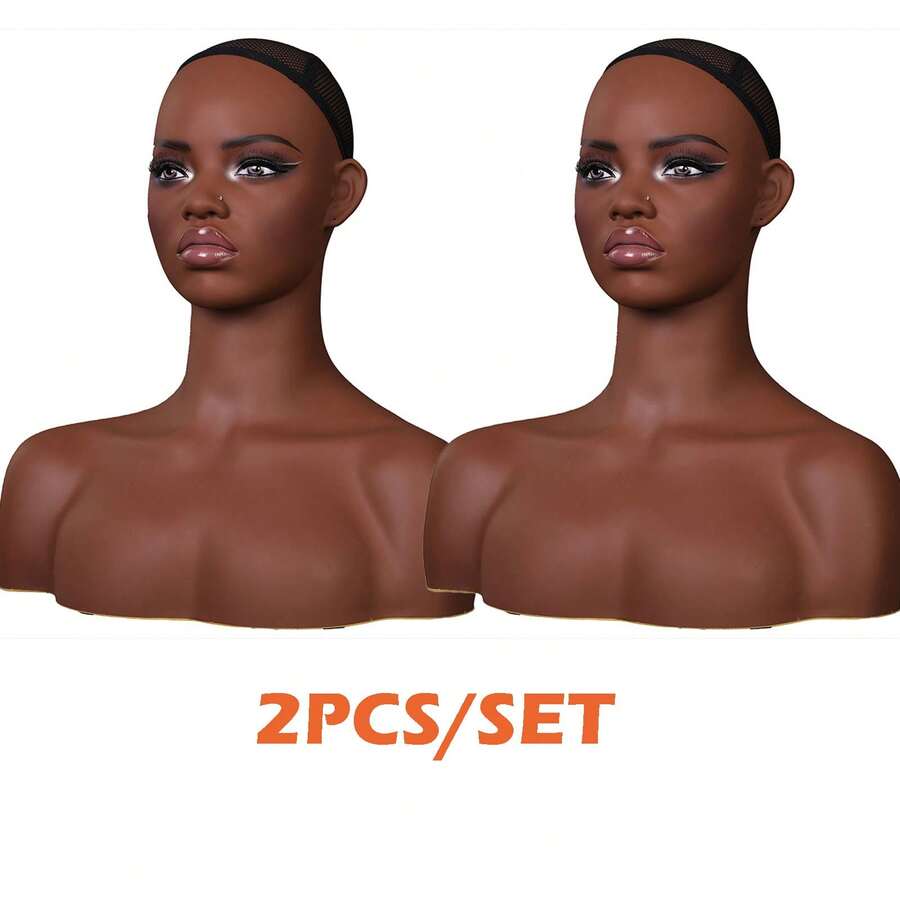 Realistic Female Wig Stand Mannequin Head With Shoulders For Displaying Manikin Dolls For Wigs,Makeup,Jewerly Displaying 2PC - màu nâu - Xem 1