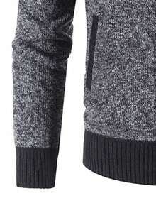 Chaqueta de punto con capucha y cremallera completa, forro de borreguito, estilo de negocios casual de moda, ajuste regular, suéter de estilo coreano para hombres - Gris Oscuro - Ver 5