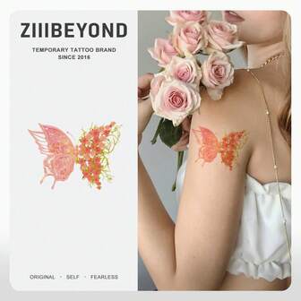 1pc Colorful Butterfly & Flower Mirroring Design Tattoo Stickers, Korean/Y2K/Kpop Style Collaboration With Tattoo Artists, Waterproof, Sweat-Proof, Non-Reflective