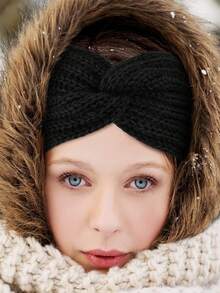 1pc Women's Knitted Knot Headband, Plush Autumn/Winter Ear Cover, Chic Hair Accessory For Daily Outfits - Xám - Xem 4