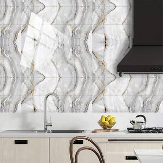 16 piezas de azulejos adhesivos con patrón de mármol, pegatinas de azulejos de PVC resistentes al agua, papel tapiz de mármol para decoración de cocina, baño y pasillo