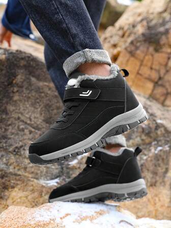 1 Pair Winter Youth Outdoor Sports Shoes, Warm Hiking Shoes With Hook And Loop Closure