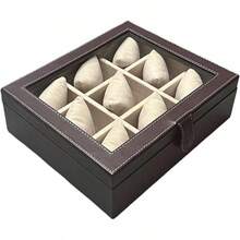 Caja para Relojes en Piel Genuina. Amplios compartimentos para guardar hasta los relojesás grandes. Elegante estuche, organizador, relojero, joyero (9 Relojes, Chocolate) - 6 relojes y mancuernillas, chocolate - Ver 32