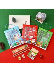 一套3D卡通文具套装，包含铅笔、橡皮和尺子，适合学习、圣诞节及其他节日作为礼物。文具礼盒套装，返校礼物。 - 彩色 - 查看 3