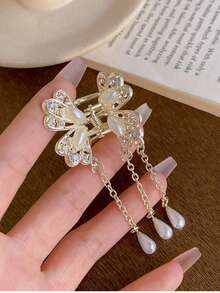 1 szt. Błyszcząca spinka do włosów z kokardką i perłowym motylem, uniwersalna, wysokiej jakości letnia ozdoba do włosów, zimowa spinka do włosów z motywem spinek