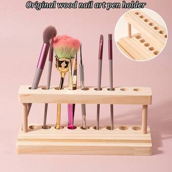 Nail Pen Wood Holder Storage Multifunctional Storage Pen Holder Phototherapy Pull Pen Desktop Pen Holder Tool, Nail Art Tool Organizer Storage For Storing Pro Beauty Finger Nailcare Art Kit Tools Makeup Display Case Refillable Container Holder Organization