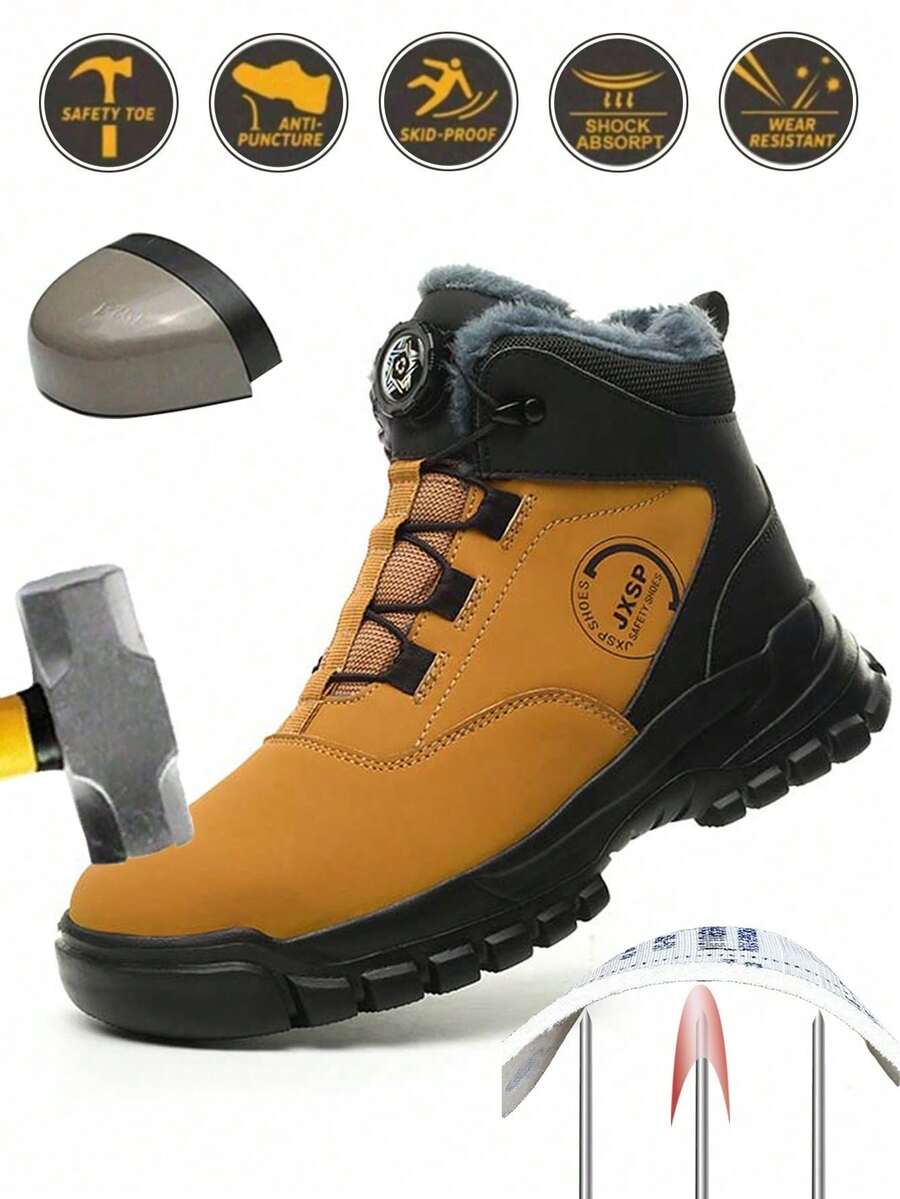 Men's Work Safety Shoes Steel Toe Hiking Boots High-Top Autumn/Winter Warm Sports Shoes Anti-Crush Anti-Puncture Work Shoes Industrial Construction Protective Toe Non-Slip Durable Men's Protective Safety Shoes - Yellow - View 1