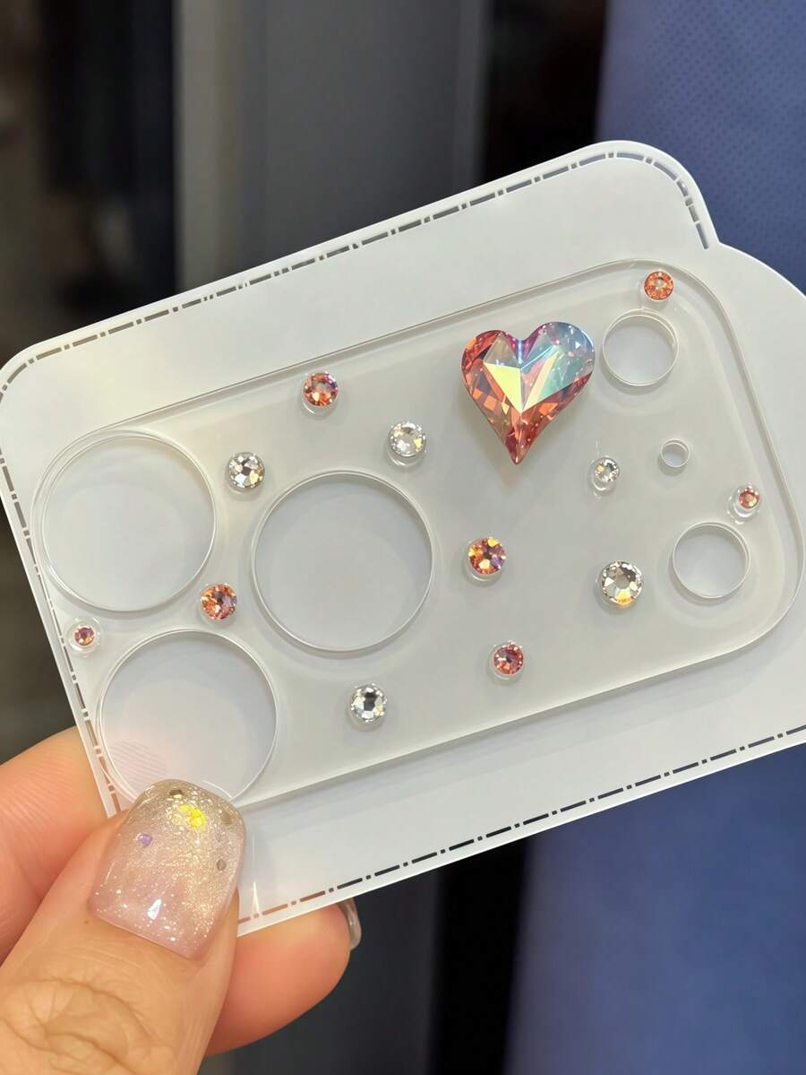 1pc Cute Y2K Shiny Heart Diamond Crystal Colorful Transparent Camera Lens Protector Film, Soft Clear Protective Case Compatible With Iphone 17 Pro Max/17 Pro