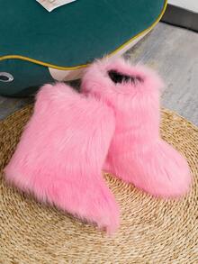 New Winter Warm Plush Faux Fur Snow Boots For Women - Dark Grey & Brown & Black Ankle Booties With Soft Lining, Cozy Slip-On Design For Cold Weather Outdoor & Indoor Wear Unisex Short Ankle Faux Raccoon Fur Snow Boots - Solid Classic Color, Super Smooth Fur Touches The Ground, Perfect For Christmas & Halloween,  Y2K Style! Y2K Fashion Men's & Women's Snow Boots - Faux Raccoon Fur, Silky Smooth Floor-Reaching Fur, Solid Classic Shade, Ideal For Christmas & Halloween! Short Ankle Unisex Snow Boots With Faux Raccoon Fur - Solid Classic Color, Ultra-Smooth Fur Hits The Ground, Must-Have For Christmas & Halloween, Edgy Y2K Vibe! Christmas & Halloween Essential Faux Raccoon Fur Snow Boots (Unisex) - Solid Classic Hue, Smooth Fur Touches The Floor, Stylish Y2K Look! Y2K Short Ankle Snow Boots For Men & Women - Faux Raccoon Fur, Super Smooth Floor-Length Fur, Solid Classic Color, Great For Christmas & Halloween Celebrations! - 粉色 - 查看 7