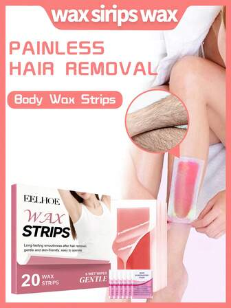 EELHOE Una caja contiene 20 tiras de cera para depilación indolora y 6 toallitas húmedas. Cera depilatoria para el rostro, cejas, labios, barba y mejillas. Apta para piernas, zona del bikini, rostro y brazos. Apta tanto para hombres como para mujeres. No deja residuos. Depilación rápida e indolora.