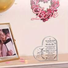 [2D Flat] 1pc Heart-Shaped Acrylic Plaque With "To Our Son" Message - Perfect Gift For Son'S Birthday, Christmas, Graduation - Contemporary Style, No Power Needed, Tabletop Decor For Home Or Office, Heart Decor