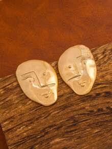 1 Pair Fashionable Unique Quirky Metal Face Design Stud Earrings For Women - Funny Faces - View 1