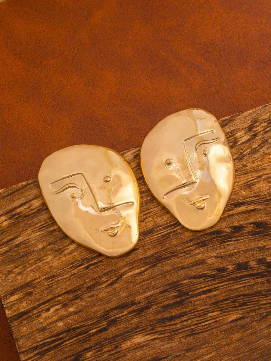 1 Pair Fashionable Unique Quirky Metal Face Design Stud Earrings For Women - Funny Faces - View 1