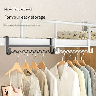 1pc No Drill Door Hanger Bedside Clothes Rack, Student Dorm Organizer For Upper & Lower Bunk Beds