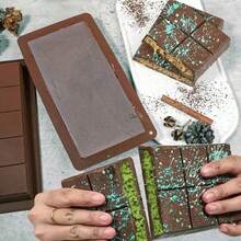 2个/1个超大号巧克力模具托盘，加厚硅胶巧克力模具托盘，迪拜风格巧克力棒模具，适用于DIY烘焙巧克力棒、巧克力、蛋糕、冰块模具 - 棕色 - 查看 3