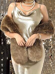 Women's Fluffy Collar Scarf Shawl, Warm For Cold Winter, Suitable For Weddings, Parties, Solid Color, Faux Fur, Elegant & Fashionable, Autumn/Winter, Holiday Gift