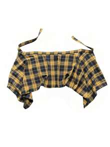 New Plaid One-Piece Waist Skirt With Decorative Drawstring, Unisex High Waist Tie-Up Versatile Skirt With Ruffle Hem Design, Suitable For Matching Family Outfits, Autumn/Winter