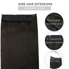 Hair Extensions Real Human Hair 12-20 Inch Straight Remy Human Hair Invisible Wire Weft Hair Extension For Women Girls Easy To Wear No Glue No Damage Clip-In Hair Extensions For Daily Use Party Wedding Cosplay Halloween Blonde Brown Black Burgundy 100% Remy Human Hair Seamless Invisible Halo Crown Extension For Fine Thin Hair Adds Volume Length Natural Look Ready To Wear Heat Resistant Synthetic Hair Alternative Best Human Hair Extensions For Women - 1B Đen tự nhiên - Xem 7