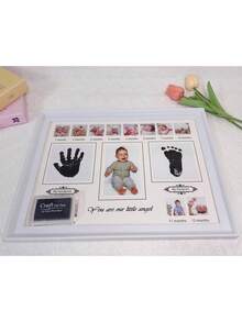 1件装宝宝一周岁手脚印相框，纪念展示架，创意礼物 - 彩色 - 查看 4
