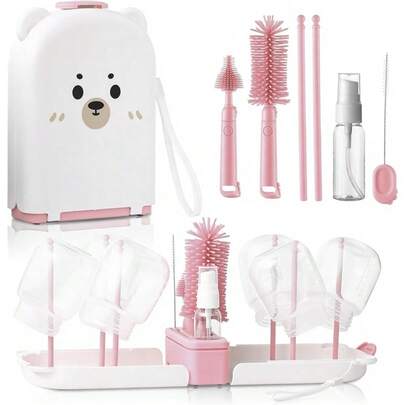 Kit de Limpieza para Biberones - Juego de Cepillos de Silicona con secarse al Sol Plegable y Bolsa Almacenamiento, Ideal para Biberones y Chupetes (más Verde)