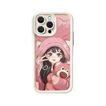Funda de Teléfono Compatible con Apple 16 Plus,  14, 15 Pro Max, 13, 12, a Prueba de Golpes, Cobertura Completa, Mate, Chica Oso Abrazando - Burdeos - Ver 9