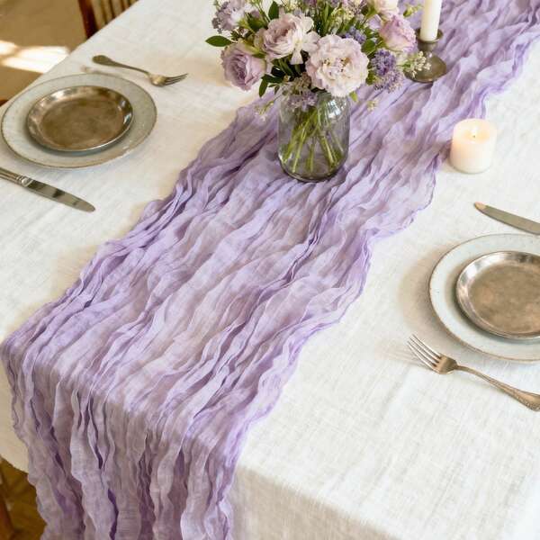 1pc Elegant Cheese Cloth Table Runner, Balinese Crinkle Tablecloth, Home & Wedding Decor, Romantic Dining Table Decoration, Suitable For Party And Holiday