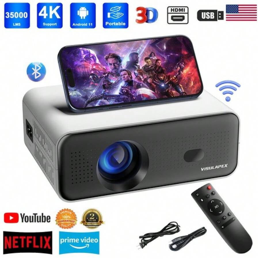 4K Projector Smart  35000LMS 1080P 5G WiFi Bluetooth Video Home Theater - 1 - View 1