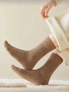 5 Pairs Women's Merino Wool Blend Boat Socks, Solid Color Warm Lining Winter Socks, Fashionable And Versatile, Suitable For Daily Wear And Sleep, Comfortable Socks - Multicolor - View 7