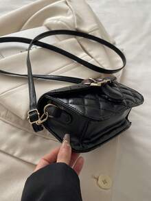 1pc Black PU Elegant Minimalist Diamond Quilted Sophisticated Hardware Flap Crossbody Saddle Bag, Suitable For Women's Work, Daily Life, Commuting, Social Gatherings, Business, Shopping, Fits Phone, Wallet, Lipstick, Keys, Tissue, Pouch, Fashionable Accessory - Black - View 11