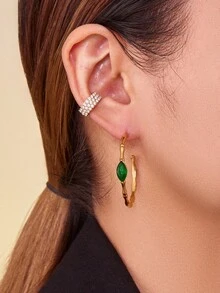 MiDuoDuo زوج من أقراط الحجر الأخضر ذات الملمس الخشبي الأنيق من الفولاذ المقاوم للصدأ، إكسسوارات نسائية يومية، تصميم هندسي مبتكر على شكل قصبة البامبو، هدية مصممة للسيدات