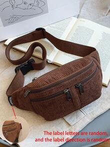 新款时尚复古灯芯绒腰包，简约胸包，大容量纯色单肩斜挎包腰包（男士款）