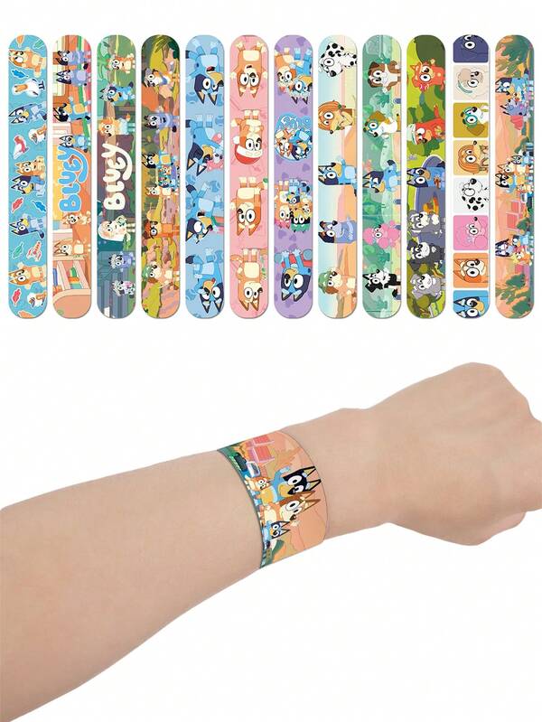Bluey 1/6/12Pcs Bluey Papa Circle Cartoon Cartoon Bingo Blue Dog Family Decorative Wristband Birthday Party Theme Decorative Bracelet Perfect Gift