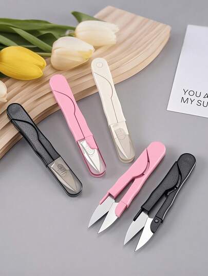 1pc Pink Portable Scissors | Embroidery Scissors | U-Shaped Embroidery Scissors, Suitable For Embroidery And Cross-Stitch | Sewing | Valentine's Day Gift, Small Household Craft Scissors, With Portable Cap, Thread Scissors, Fishing Line Scissors, Sewing Scissors, Garment Sewing Scissors