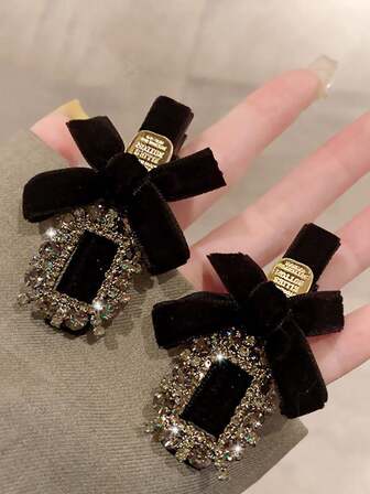 2pcs Luxury Retro Velvet Bow Crystal Rhinestone Duck Clip Side Hairpin Hair Clips, Hair Claws, Hair Slide, Hair Barrettes