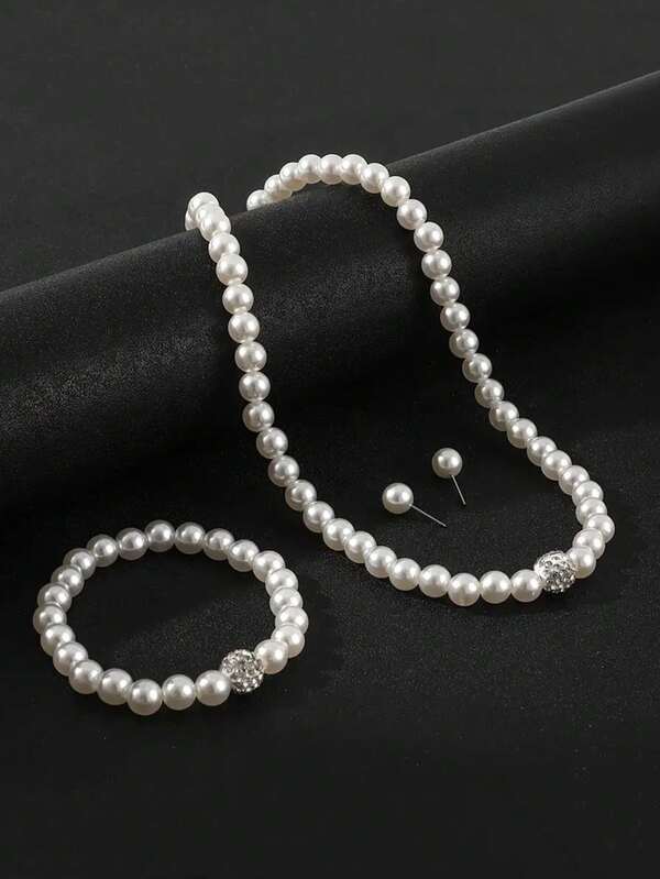 4-Piece Faux Pearl Necklace Jewelry Set For Women, Suitable For Proms, Weddings, Parties, Or As A Gift