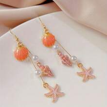 1 Pair Of Fashionable Summer Ocean Style Pink Conch Shell Pearl Earrings, Suitable For Women's Beach Vacation Decoration And Party Participation 19DL - Hồng - Xem 1