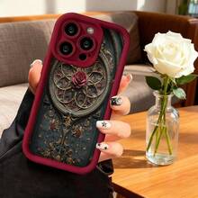 Cubierta de teléfono con diseño gótico elegante en negro con estampado de rosa y vitral dorado para uso diario y ocasiones especiales - Blanco - Ver 4