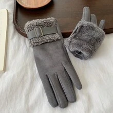 1 Pair Women's Fleece Cycling Gloves, Windproof, Warm, Thick, Touchscreen Friendly, Winter - Multicolor - View 9