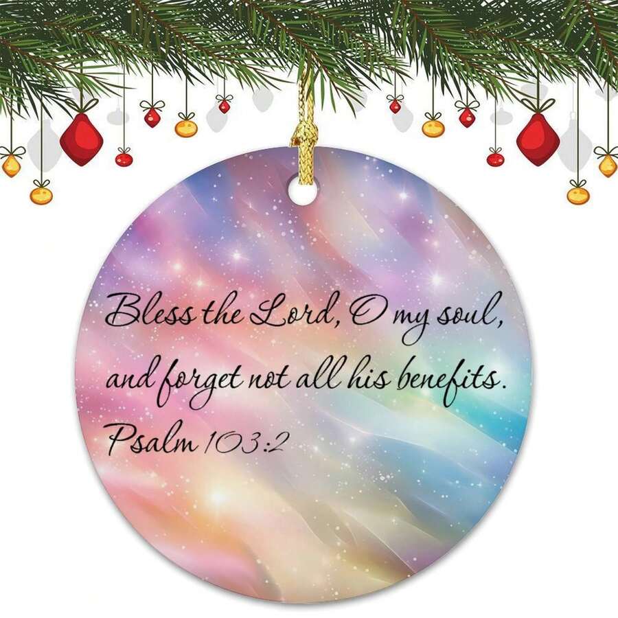 2025 1pc 2D Xmas Holiday Keepsake 2.9 Inch Bless The Lord, O My Soul Ceramics Souvenir Single-Side Print Inspiring Positive Quotes Merry Christmas Souvenir Gifts For Women Men On Christmas - 粉紅白色 - 查看 1