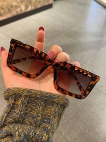 1 par de gafas de estilo callejero y de vacaciones con montura cuadrada de PC con estampado de leopardo, vintage y de moda para hombres - Multicolor - Ver 2