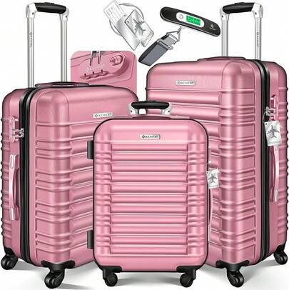 3-Piece Set Of Hard-Shell Suitcases With Wheels, Featuring 4 ABS Wheels, Telescopic Handle, Trolley, Travel Suitcase With Lock, Made Of ABS Plastic, Available In Sizes S-M-L-XL, Black, M-L-XL
