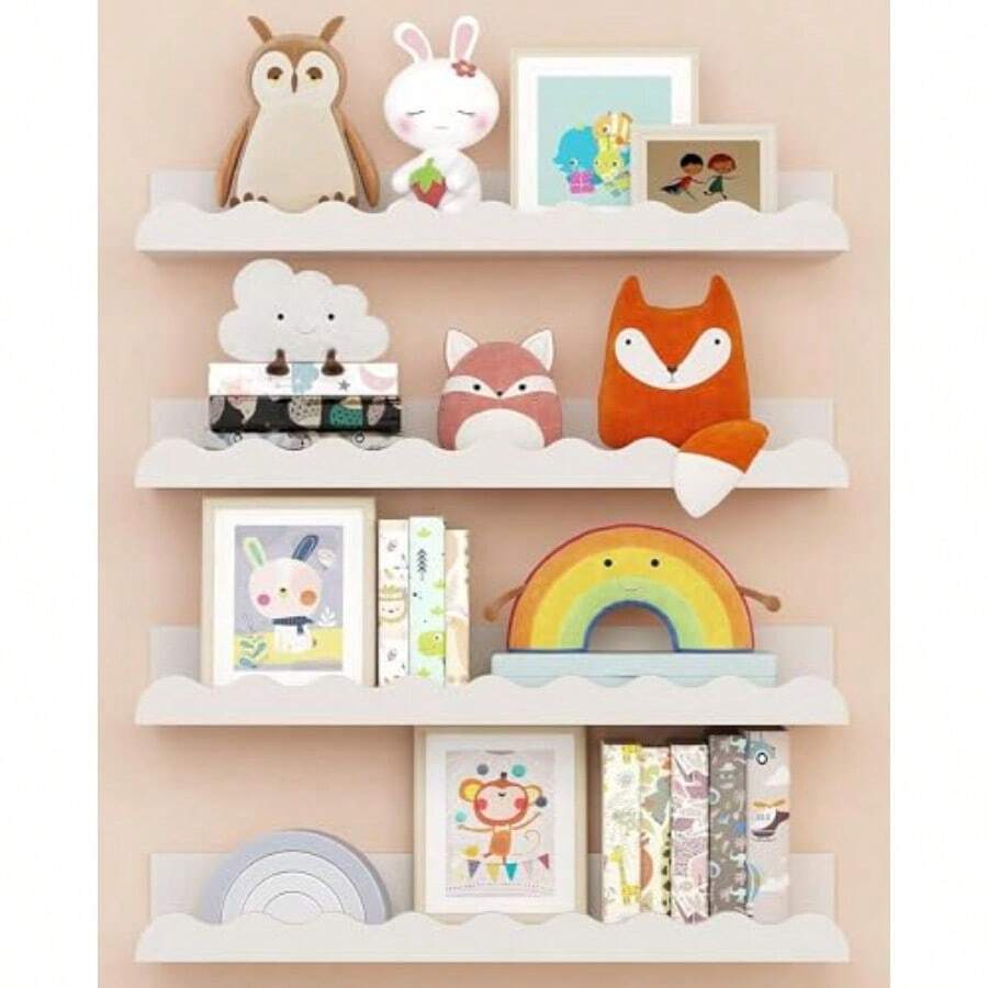 ' Bookshelf Set Of 4 White Floating Nursery Book Shelves Picture Ledge Shelf For Wall Decor And Storage Perfect For Books Toys Photo Frames And Nursery Décor White - As Pic - View 1