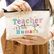 Preppy Style 1/5/10-Pack Canvas Cosmetic Cases For Teachers – Portable Zippered Pouches For Makeup, Stationery, Jewelry Storage – Teacher Life & Survival Kit Printed Designs – Hand-Washable, Multi-Purpose Gift Bags For School, Home – Ideal For Teacher Appreciation, Back To School, Graduation, Thanksgiving, Christmas Gifts Makeup Bag Make Up Bag Makeup Pouch Cosmetic Bag Toiletry Bag Wash Bag Travel Essential Cruise Essentials Vacation Essentials For Men Women - Beige - View 21