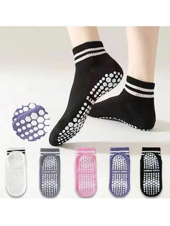 3/5/10 pares de calcetines con agarre para mujeres, calcetines de yoga y pilates antideslizantes con doble raya, calcetines antideslizantes para entrenamiento, ballet, deportes