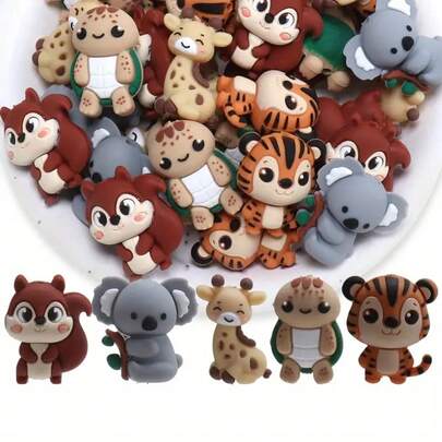 5/25/40颗3D可爱动物系列硅胶珠套装 - 松鼠/考拉/长颈鹿/乌龟/老虎 - 多种颜色和图案 | 趣味设计 | 光滑珠面 - 非常适合DIY钥匙扣、项链、手链、装饰笔、珠宝和吊坠工艺品 - 创意节日装饰珠宝制作材料 - 珠子及珠子组合