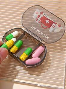 1pc Oval-Shaped Pill Box, Letter Printed, 3-Compartment Portable Pill Case, Mini Storage Box, Personalized Creative Gift, Suitable For Travel, Outdoor Activities, Purse, Pocket, Unique Design Travel Storage Box, Medicine Organizer - Multicolor - View 4