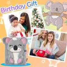 PowerKing Koala Diario para niños con cerradura y llaves Diario de peluche para niños Diario con cerradura y 160 páginas rayadas para escribir dibujos Regalos de cumpleaños para niños - KoalaGris - Ver 5