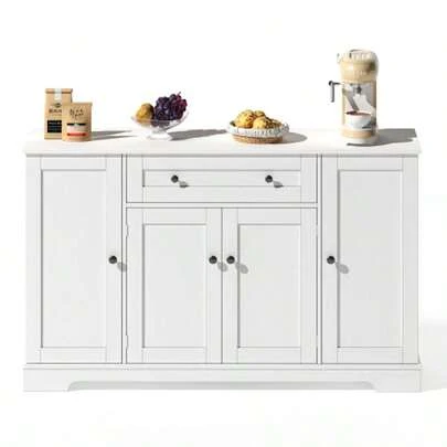 Multifunctional Kitchen Buffet – 138 Cm Sideboard With Drawer, Shelves & Adjustable Shelves – Modern Design With Anti-Tip Device, Ideal For Kitchen, Living Room & Bedroom