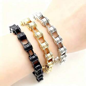 1条朋克摇滚男女通用手链，不锈钢自行车链条饰品，时尚摩托车链条手链，嘻哈配饰，日常佩戴/生日礼物，送给儿子、丈夫、男友、女友，独特创意手链