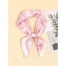 1pc Women's Printed Scarf Work Necktie Fashion Hairband 70 Square Satin Silk Headscarf Suitable For Business, Casual And Street Fashion Bandana,Hair Band,Head Band Ideal For Dressing Up Your Look - 新的粉紅色和白色花朵 - 查看 1